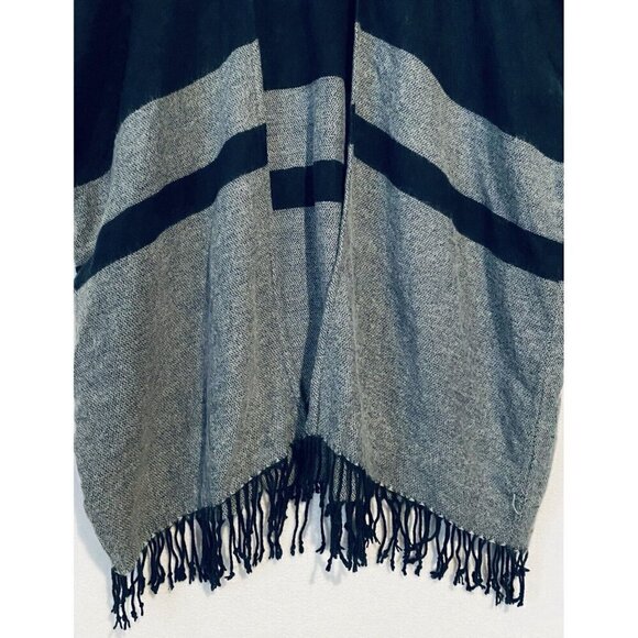 LOFT Kimono Womens One Size Blue Gray Striped Open Front Fringe Hem Boho - Picture 3 of 7